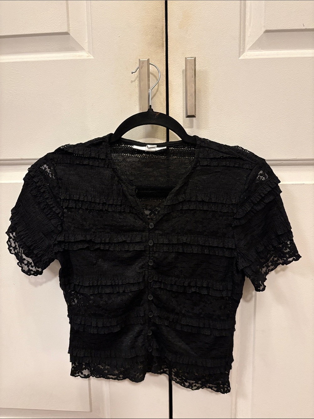 And Now This Lace Ruffle Button-Front Blouse